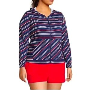 LANDSEND Wms Plus Size UPF 50 Long Sleeve Hooded Full Zip Rash Guard Jacket